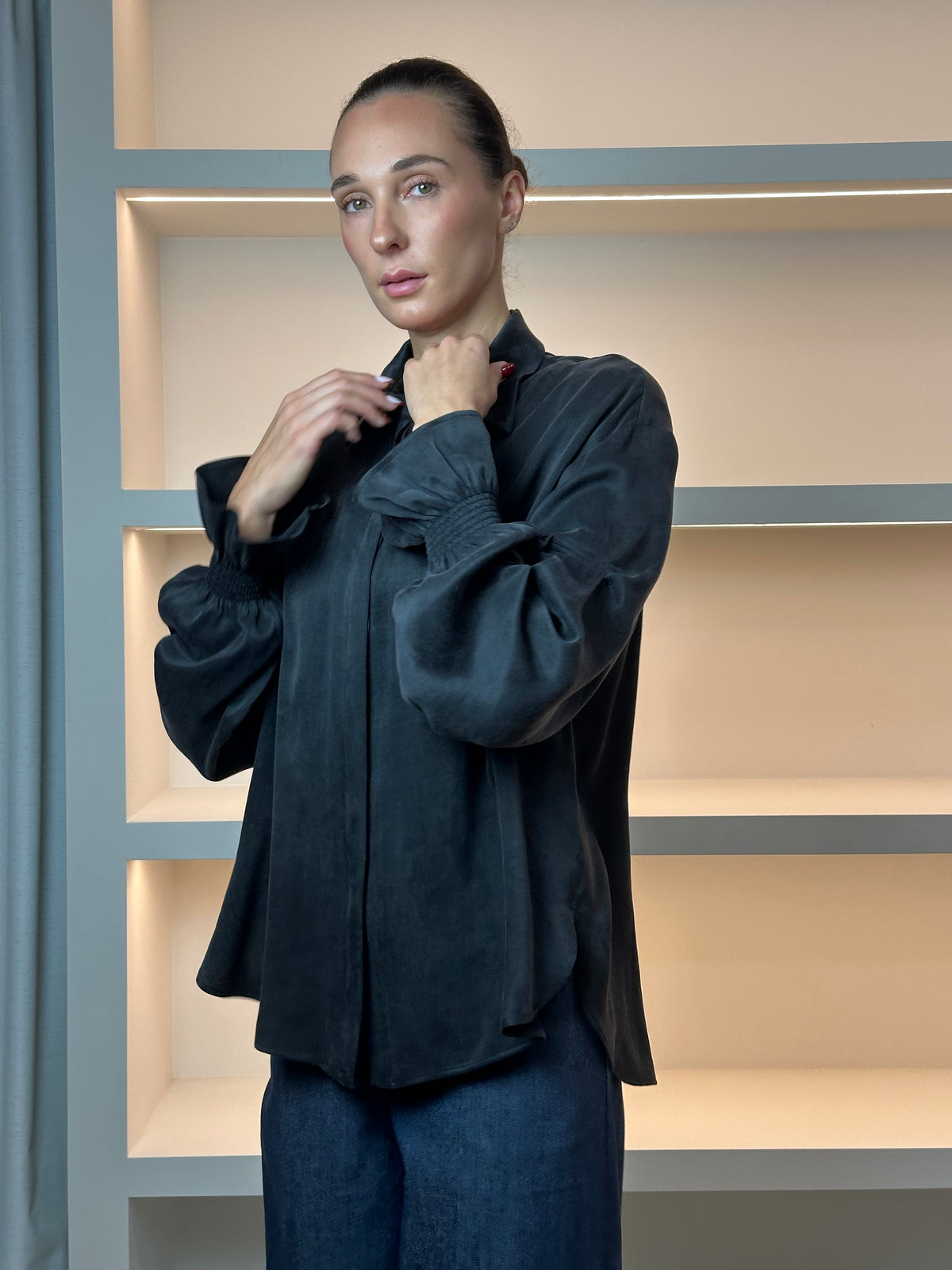 MADRESS | Cupro Shirt with Smocked Cuffs