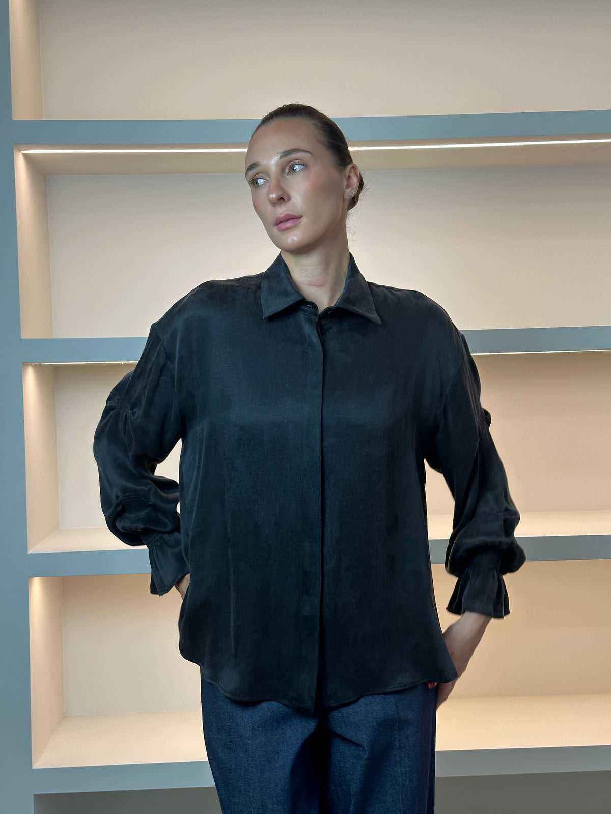 MADRESS | Cupro Shirt with Smocked Cuffs