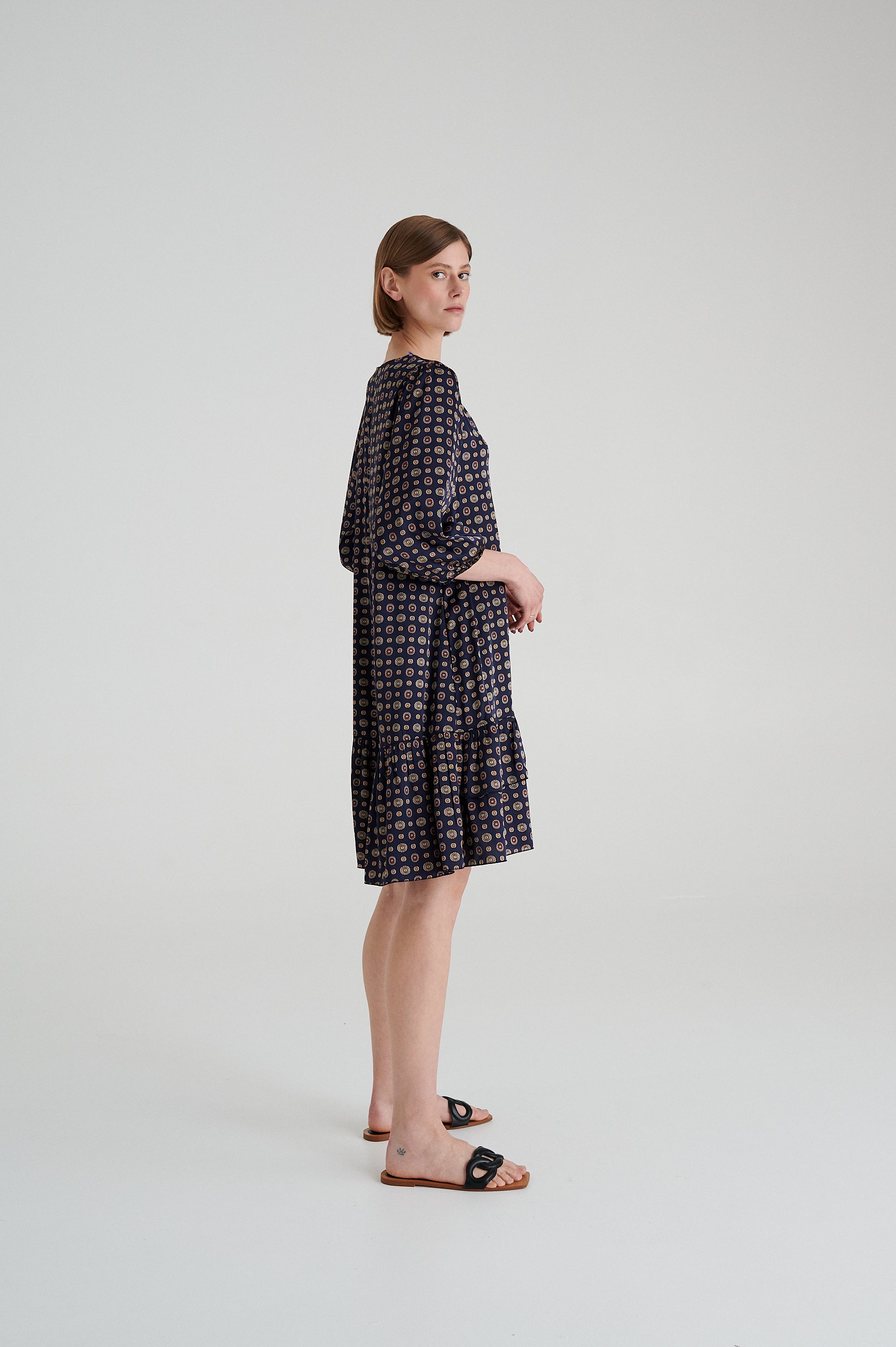 MADRESS | DARK BLUE SHORT PRINTED DRESS
